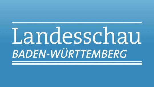 Logo SWR Landesschau Baden-Württemberg weiß auf blauem Hintergrund